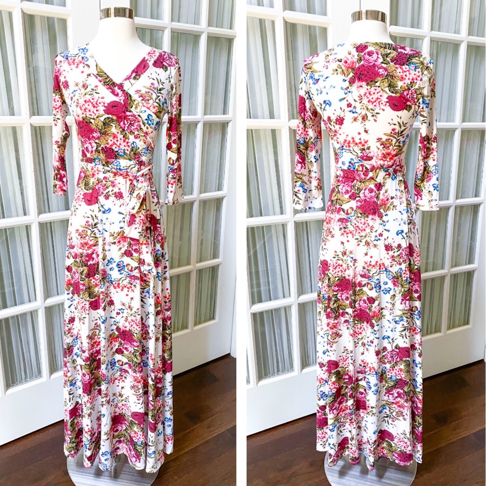 Pinkblush Maternity White Pink Floral Maxi Dress